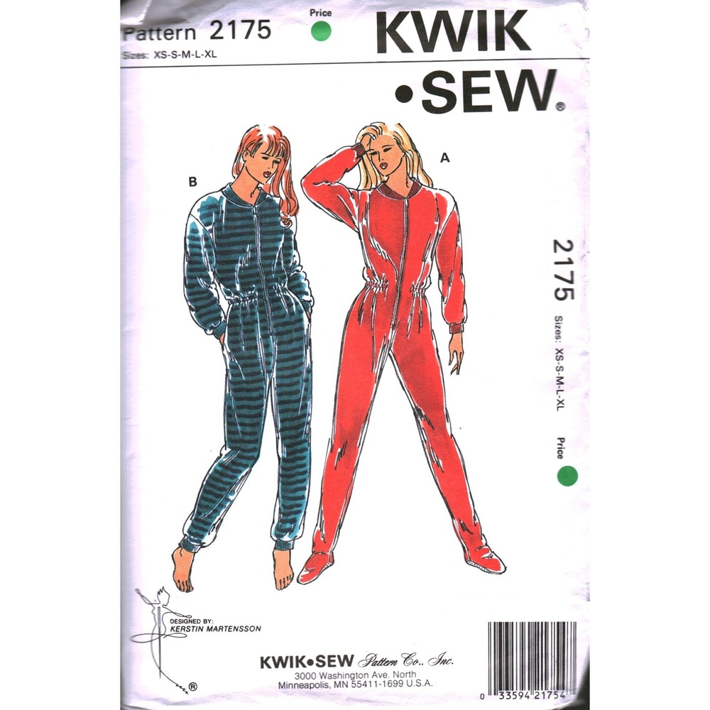 Kwik Sew 2175 Misses Pajamas Jumpsuit Sewing Pattern Footie PJs Sizes XS-XL